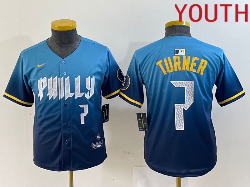 Youth Philadelphia Phillies #7 Turner Blue City Edition Nike 2024 MLB Jersey style 4